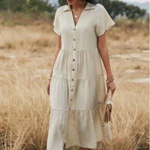 SHEIN - Raglan Sleeve Flounce Hem Smock Dress - Size L